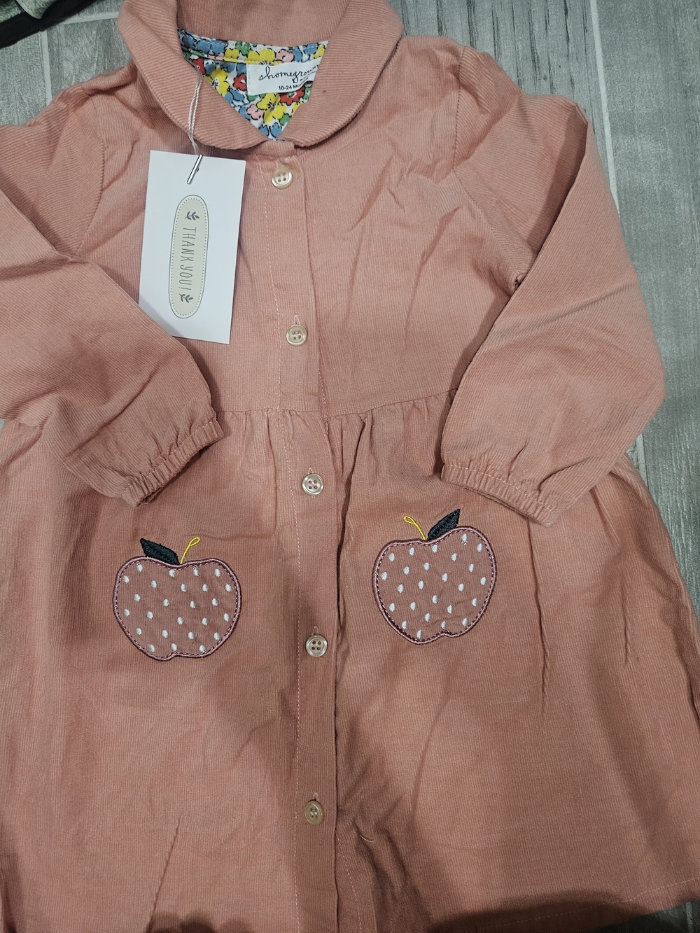 Unbranded Girls' Peach Apple Corduroy Dress